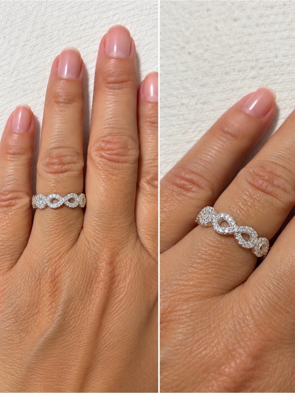 Silver 925 Diamond Infinity Loop Band - White Gold Tone